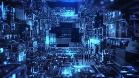 Data center circuit tunnel, Futuristic infographic panels, Artificial intelligence big data flow, Virtual reality abstract blue light backgrounds, Virtual computer server system. - Powered by Shutterstock - Get 15% off with code: PIKWIZARD15