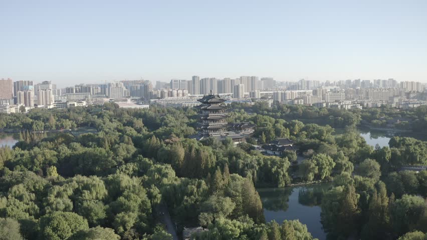 Aerial photography of high-speed rail in Jinan old town