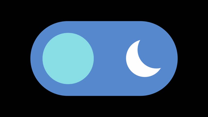 Toggle dark mode, switch button from dark to light, switch button blue and yellow,  sun and moon, animated footage looping