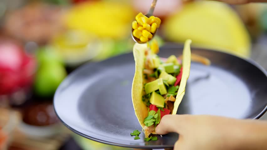 Tasty Mexican Tacos Filled Meat. Homemade American Soft Shell Beef Tacos. Mexican Food Burrito. Tortilla Fast Food. Mexican Pork Carnitas Tacos Fajitas. American Taco Salsa Corn Tortilla Carne Asada