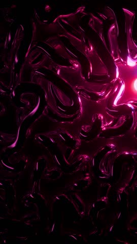 cycled 3d vertical video, abstract background of pink blue red neon light quickly sliding inside the tangled curvy tubes