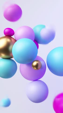 3d vertical video 4K. Abstract background with colorful balls stuck together. Festive pink blue gold balloons