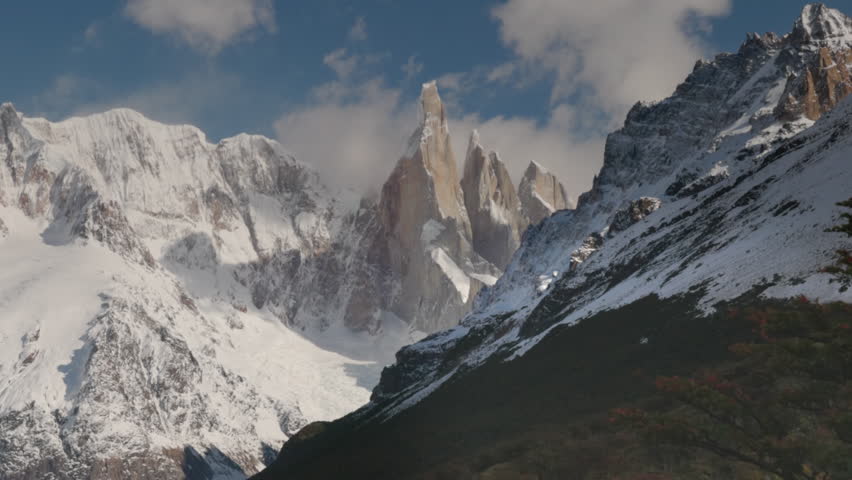 a close shot of cerro torre from cerro torre lookout on an autumn morning in los glaciares national park of patagonian argentina