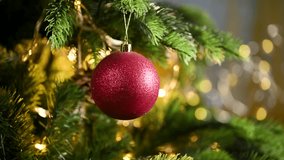 Christmas decoration. Red  ball ornament on christmas tree. Eco Christmas holiday concept. Zero waste, eco friendly. Sustainable christmas. - Powered by Shutterstock - Get 15% off with code: PIKWIZARD15