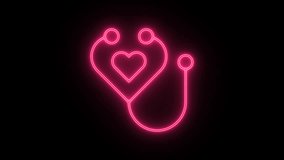 Neon Stethoscope Flat Line Icon Animation. Animation of Neon Glowing Stethoscope medical Icon or hospital icon background. Medical aid 4k animation. - Powered by Shutterstock - Get 15% off with code: PIKWIZARD15