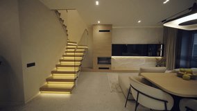 Stylish and elegant minimalist home interior featuring clean lines, neutral colors, and warm ambient lighting, creating a cozy and modern atmosphere. - Powered by Shutterstock - Get 15% off with code: PIKWIZARD15