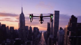 Drone Flying Above New York City Skyline At Sunset Urban Aerial Technology - Powered by Shutterstock - Get 15% off with code: PIKWIZARD15