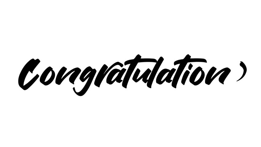 Congratulations animated text with beautiful lettering on a black and white background.  business, design, banner, illustration, party, invitation, calligraphy,  handwriting, lettering, handwritten