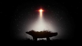 A bright, large star illuminates the baby Jesus in the manger, a snowy Christmas background, hinting at the birth of Jesus and his death on the cross
 - Powered by Shutterstock - Get 15% off with code: PIKWIZARD15