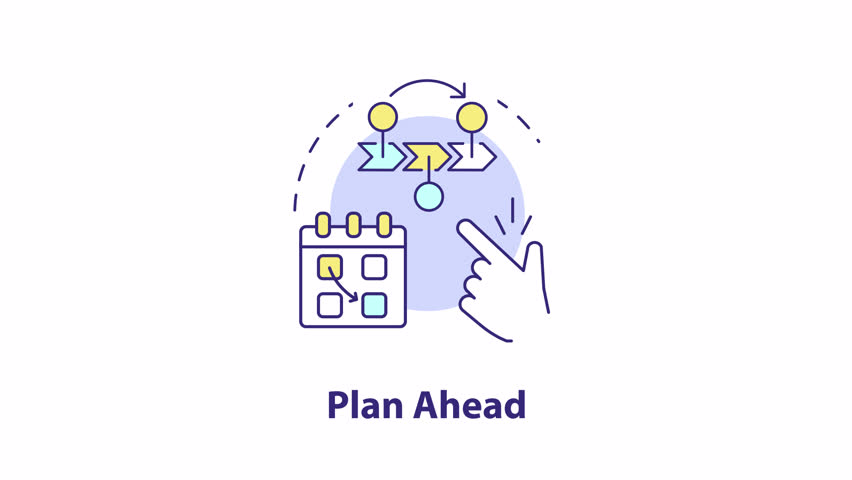 Plan ahead concept icon animation. Strategic planning. Organization, and future-oriented decision-making. Abstract idea. HD video with alpha channel. Colorful linear circle animated