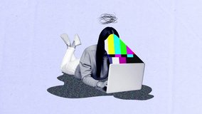 Contemporary motion collage video of anonym girl lay floor error signal laptop fake news brainwash influence mass - Powered by Shutterstock - Get 15% off with code: PIKWIZARD15