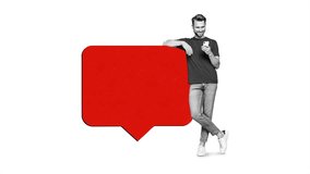 Contemporary motion collage video of happy guy hold phone receive big like icon notification content feedback  - Powered by Shutterstock - Get 15% off with code: PIKWIZARD15
