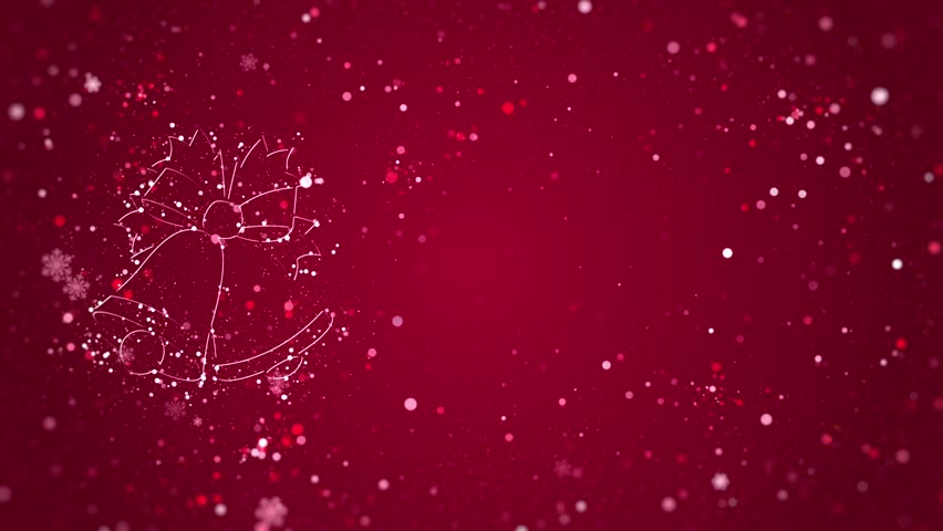 Christmas Red Background Particles with bells. Glowing Christmas Background Video. 