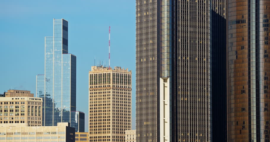 Modern Skyscraper In Downtown Detroit Skyline