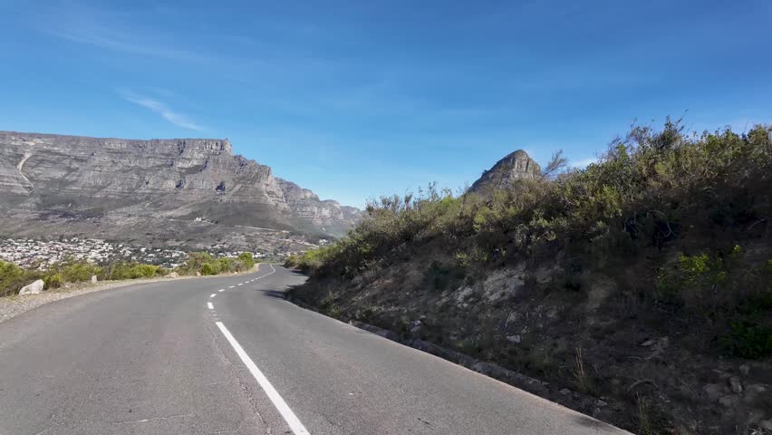 South Africa Road At Cape Town In Western Cape South Africa. Table Mountain Landmark. Touristic Road. Cape Town At Western Cape South Africa. Tourism Travel. Road Trip Skyline. Lions Head Mount.