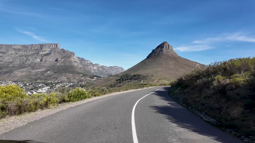 South Africa Road At Cape Town In Western Cape South Africa. Table Mountain Landmark. Touristic Road. Cape Town At Western Cape South Africa. Tourism Travel. Road Trip Skyline. Lions Head Mount.