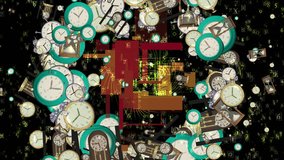 Abstract Time Concept Clocks Numerical Geometry Background. A surreal depiction of time passing, featuring floating clocks and vibrant digital numerals in a geometric pattern. - Powered by Shutterstock - Get 15% off with code: PIKWIZARD15