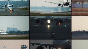 Scenes of airplanes landing and departing at different times of day and seasons capturing the essence of aviation tourism and air travel for passengers. High quality 4k footage - Powered by Shutterstock - Get 15% off with code: PIKWIZARD15