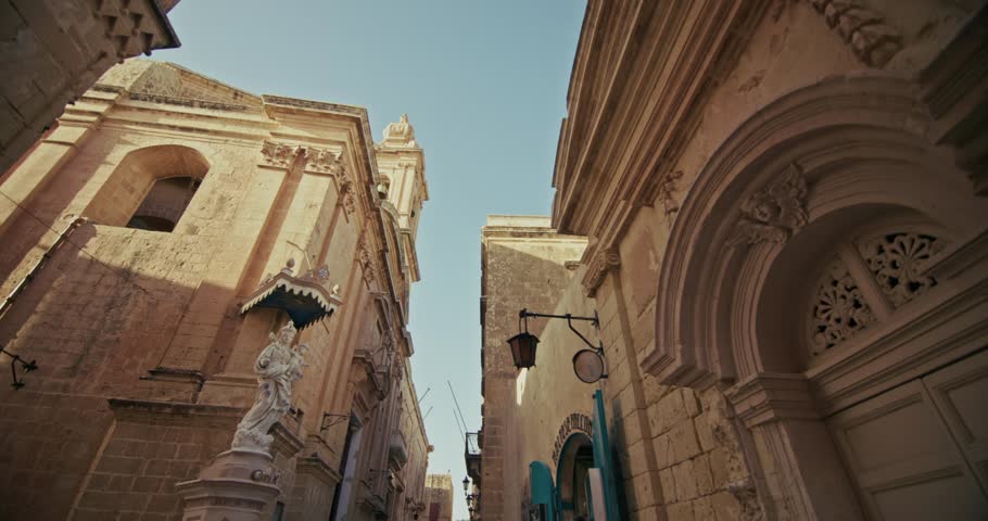 Historic Street Architecture of Mdina in Malta Featuring Beautiful Houses and Tourist Attractions for Scenic City Walks. High quality 4k footage