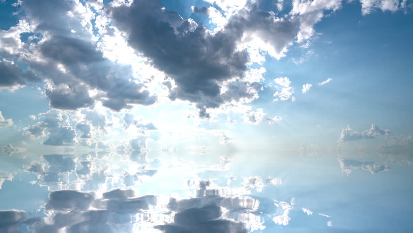 Seamless Loop Clouds Reflecting in Calm Sea with Passing Airliner