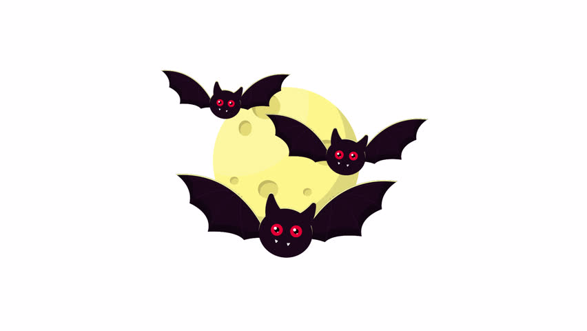 A spooky Halloween animation featuring bats flying under the moon, adding eerie festive charm.