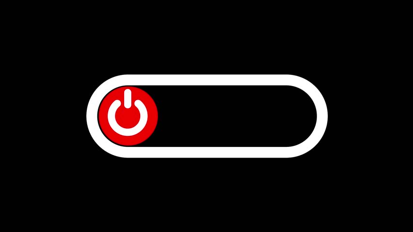 Animated on off slider power button transitioning from Red turn to green then to red again in black background, ON OFF toggles switch buttons, Isolated On Off switcher icons animation. 