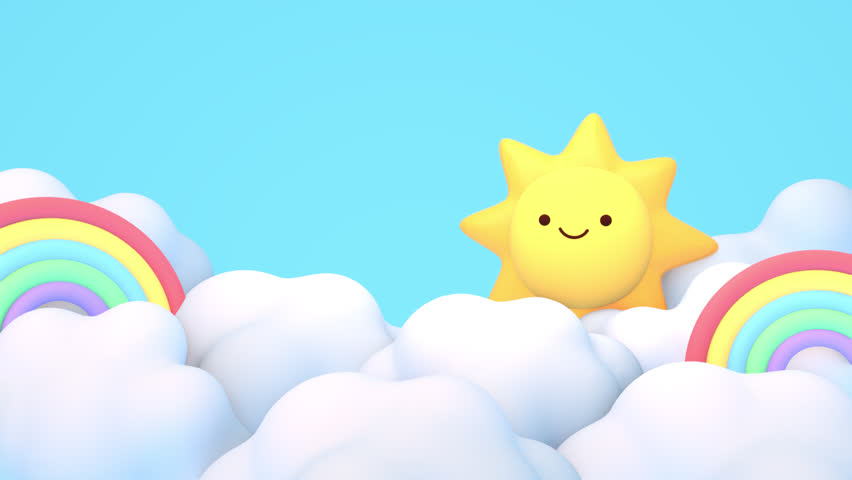 Looped cute sun with wink effect in the rainbow sky animation.