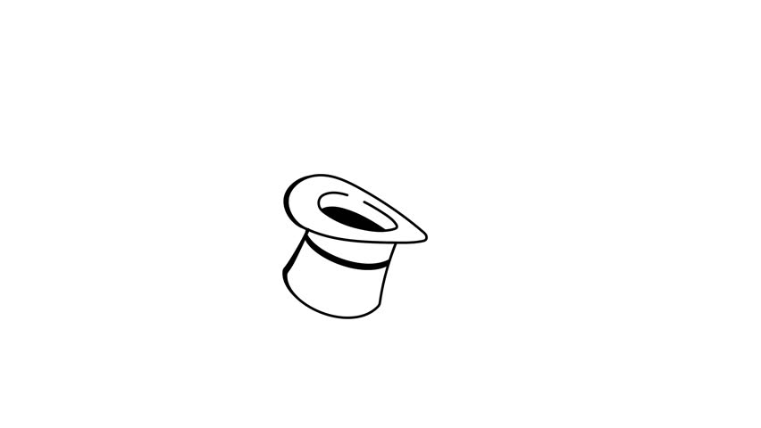 Doodle animated icon of a magic hat with objects popping out of it
