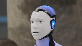 Advanced humanoid showcasing advanced facial mimicry, capable of realistic eye movements, subtle smiles, and dynamic mouth gestures, simulating human expressions with precision - Powered by Shutterstock - Get 15% off with code: PIKWIZARD15