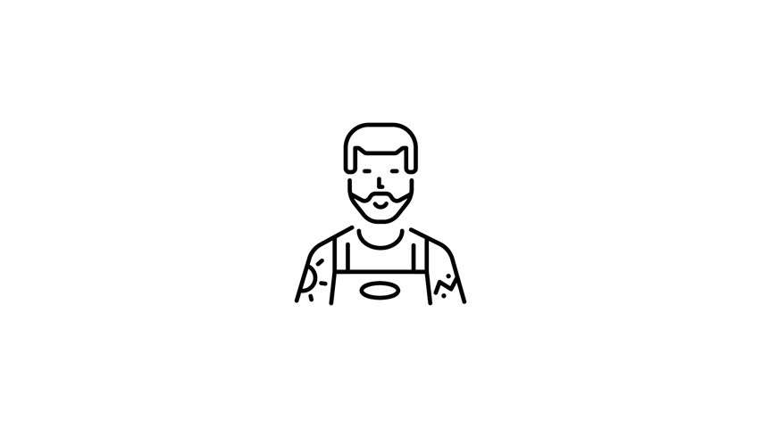 A linear animated icon of a tattoo artist