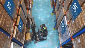 The concept of a smart warehouse, inside. A forklift or stacker operates in a large multi-level warehouse. - Powered by Shutterstock - Get 15% off with code: PIKWIZARD15