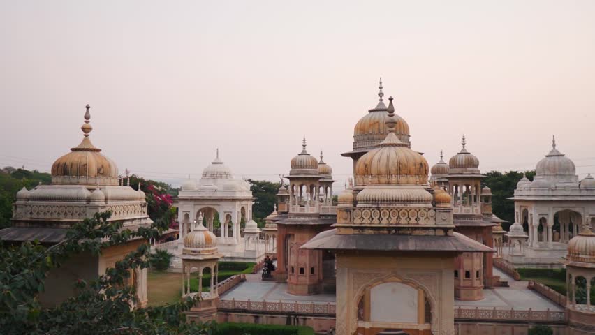 Gaitore Ki Chhatriyan in Jaipur, Rajasthan, India. Beautiful architecture of historical landmark. Travel and holidays concept.