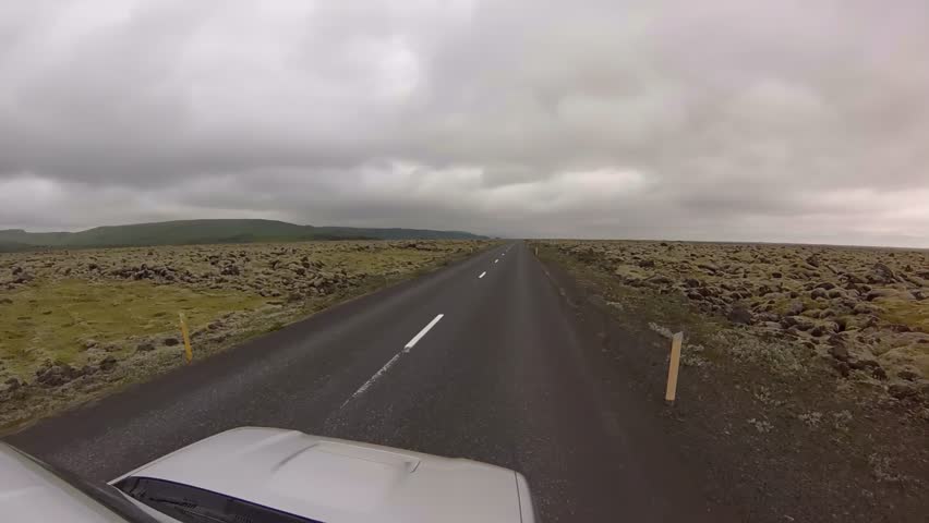 Lonely road driving in Iceland