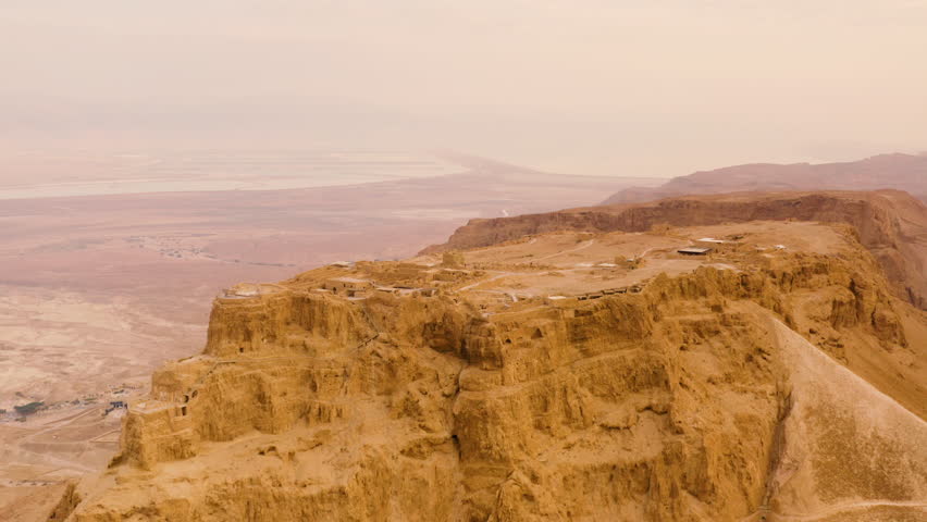 Aerial view of Masada or Metzada, ancient fortification at the Dead Sea region of Israel
