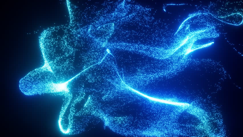 Blue abstract glowing particles, 3d rendering. Motion Graphic.