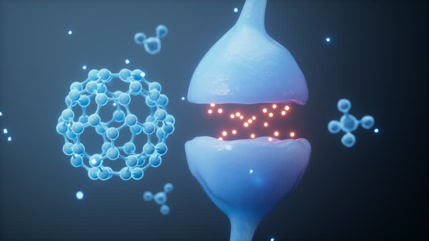Molecules and synapses, nervous system concept, 3d rendering. Motion Graphic.