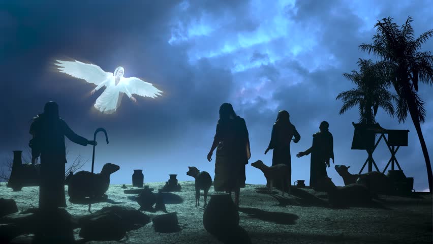Christmas Angel announced to the shepherds the birth of Jesus birth in Bethlehem render 3d