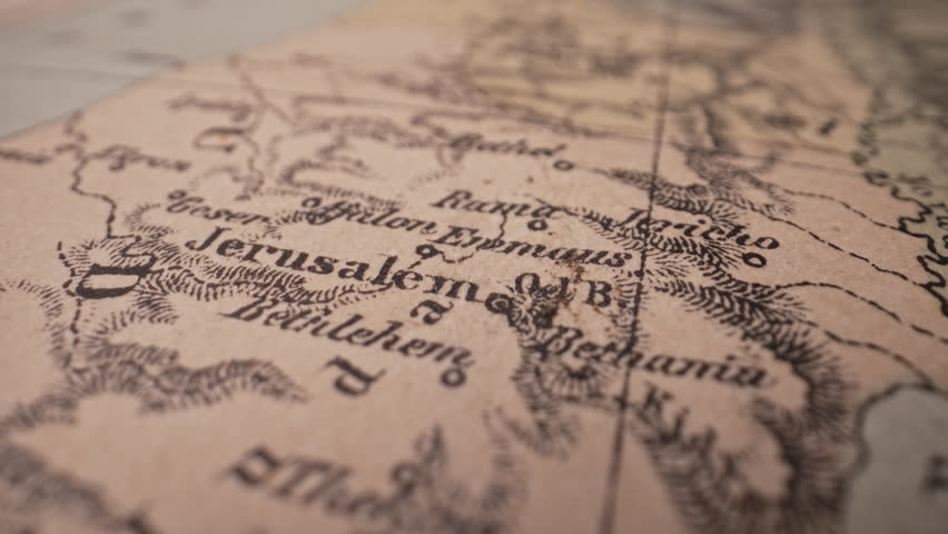 Ancient map of Israel - Jerusalem. Historical atlas, old cartography, topography concept. Geopolitical location, explore history of jews