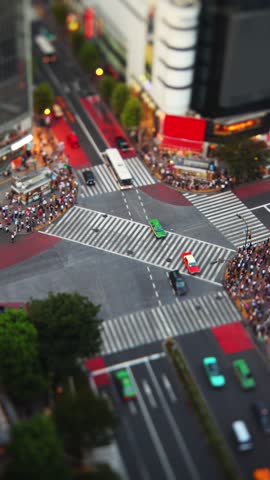 Time Lapse of the famous Shibuya Crossing in Tokyo Japan. Vertical Video.