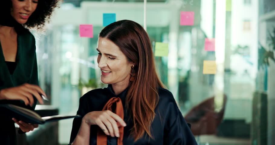 Business woman, overwhelmed and chaos with time lapse or demanding employees for workload, deadline or pressure. Female person, colleagues or team at busy office for multitasking, stress or anxiety