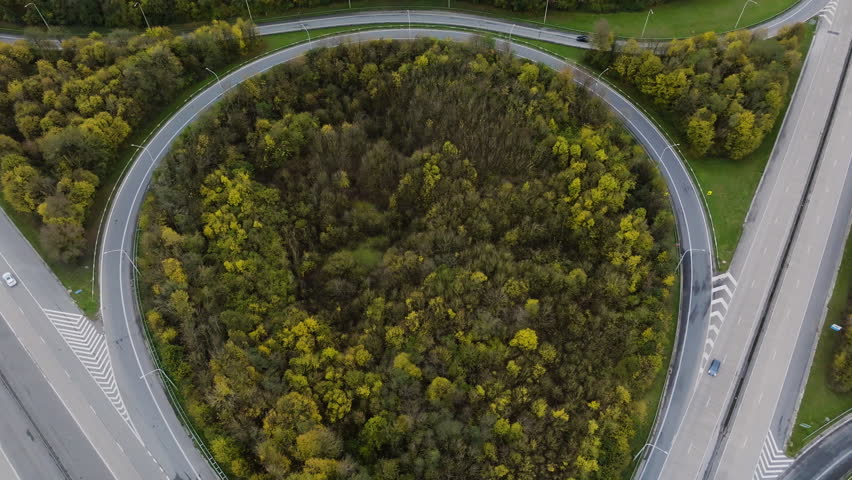 Highway road connecting pathway with forest inside, aerial view