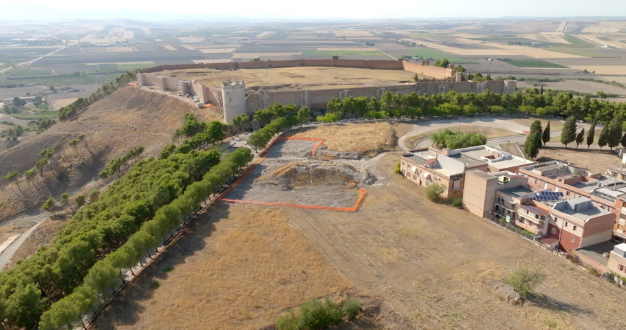 Aerial view of the Swabian-Angevin Fortress of Lucera in the province of Foggia, Puglia, Italy. This castle is a historic military structure.