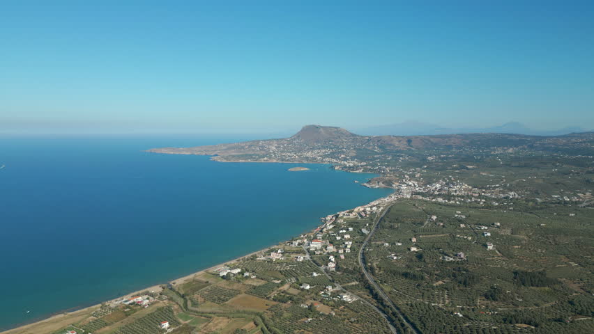 Kalami Peninsula On Greek Island Of Crete High Angle Track Back 4K 60FPS