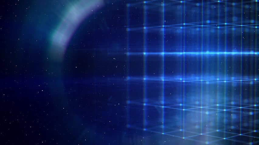 Rotating Geometric Cube with Galactic Background, Dynamic Astronomical Science Background.