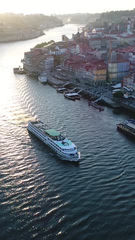 Aerial View City of Porto and River Douro Vertical Video