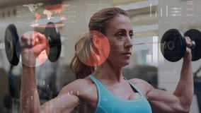 Fitness data analysis animation over people working out in gym. workout, technology, exercise - Powered by Shutterstock - Get 15% off with code: PIKWIZARD15