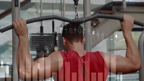 Exercising in gym, man with financial data chart animation overlay. Fitness, workout, technology, finance, health, analysis - Powered by Shutterstock - Get 15% off with code: PIKWIZARD15