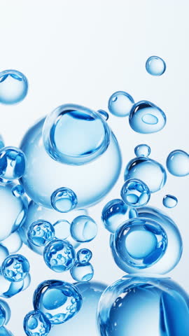 Transparent blue liquid bubbles background, 3d rendering. Motion graphic.