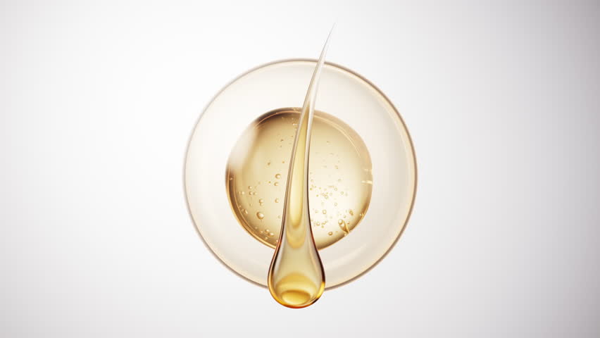 Hair and transparent golden bubbles, 3d rendering. Motion graphic.