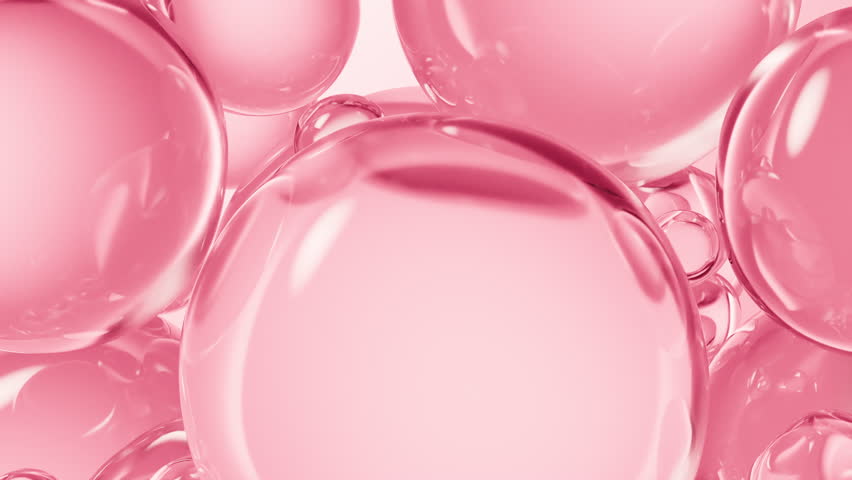 Transparent pink liquid bubbles background, 3d rendering. Motion graphic.